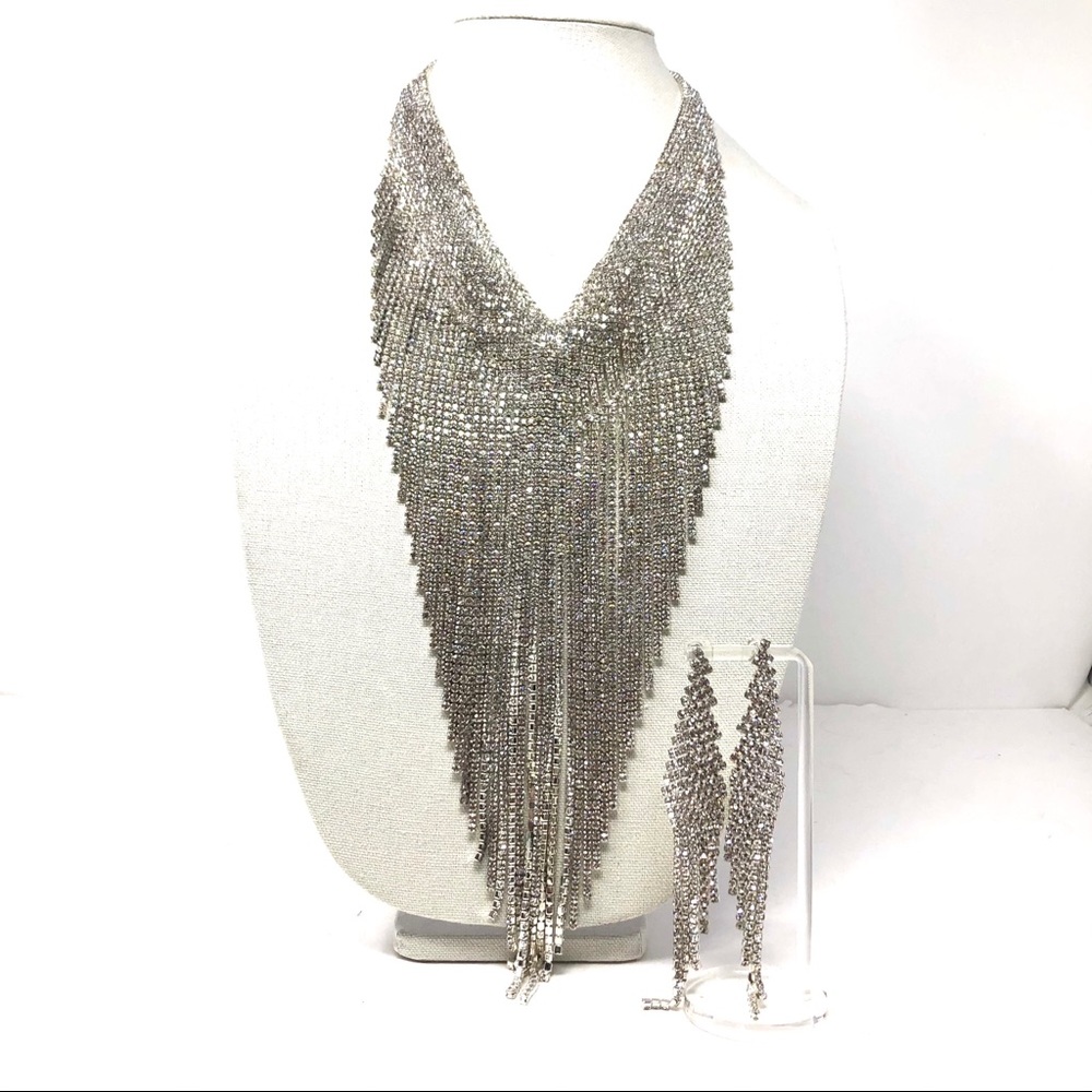 Rhinestone bib necklace & earrings set - Picture 1 of 16